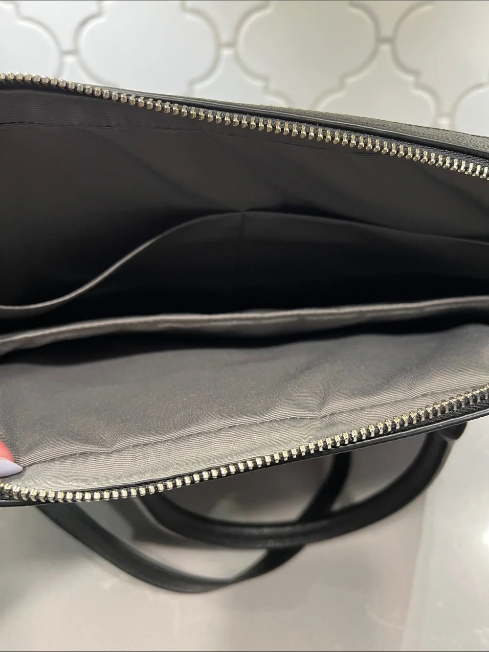 Coach Men’s Gray Leather Laptop Brief with Black Trim